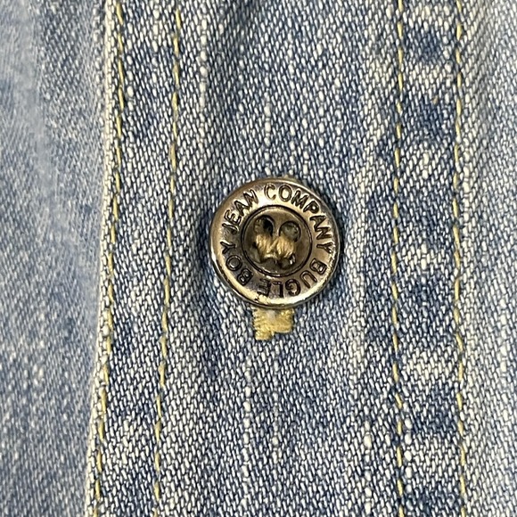Vintage Bugle Boy Denim Shirt Men Medium Eagle Graphic Elbow Patches Grunge 90s - Picture 12 of 13